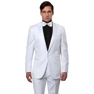 All White Mens Tuxedo - Wedding Suit - Men's Slim Fit One Button Peak Lapel Wedd